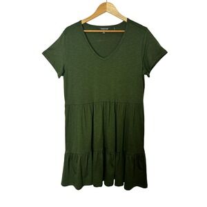 Toad&Co Marley Dress Womens XL Dark Green Tiered Knit Midi V-Neck Short Sleeve